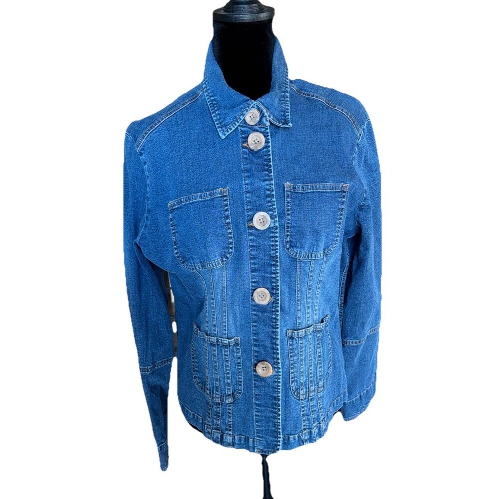 Carolina Blues Sz Medium Denim Jacket Women's Stretch Blue Y2K Style